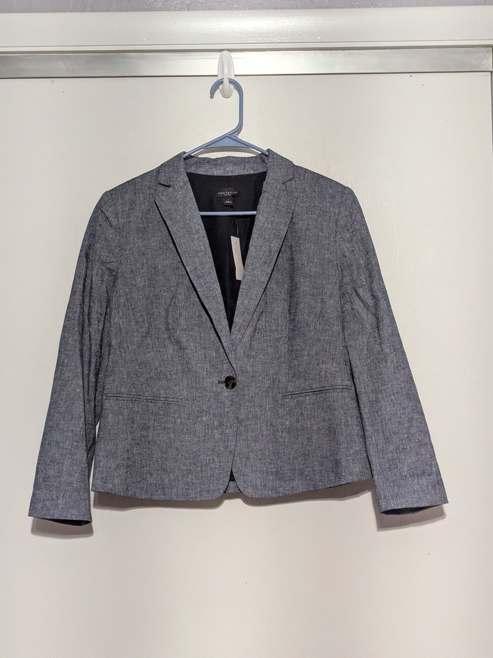 Ann Taylor Petite Heather Gray Single-Button Blazer